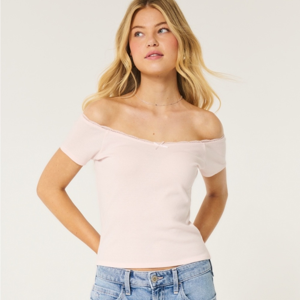 Baby Pink Lace Off The Shoulder Baby Tee
